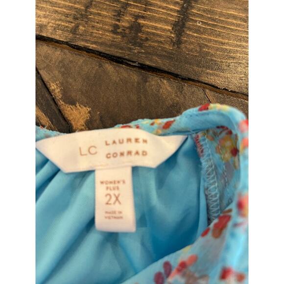 Lauren Conrad Floral Fairy Cottage Core Women 2XL Blue Loose Beach Spring Easter - Picture 2 of 9